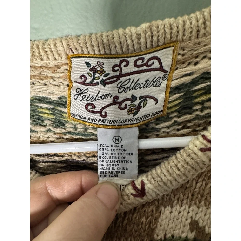 Vintage '00 Heirloom Collectibles Autumn Harvest Knit Cardigan Sz M Grannycore - Picture 7 of 8